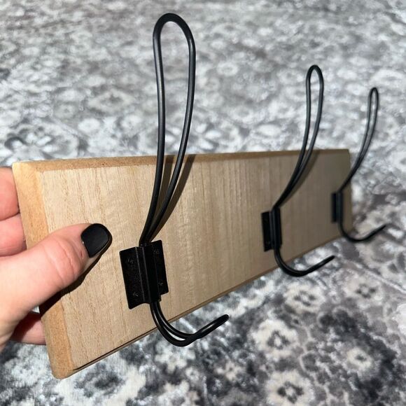 Wooden Board with 3 Hanging Hooks for Coats//Bags//ETC - Picture 2 of 3